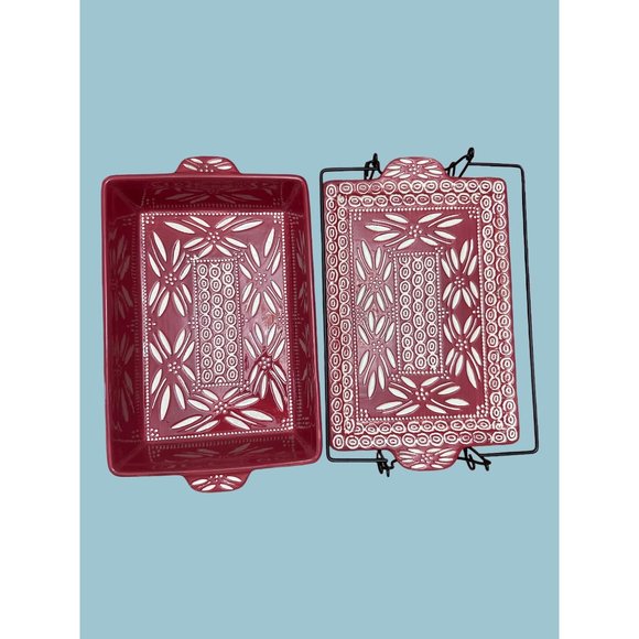 Temptations by Tara Red Carved Old World Poinsettia 3 Piece Casserole Dish - Picture 6 of 9